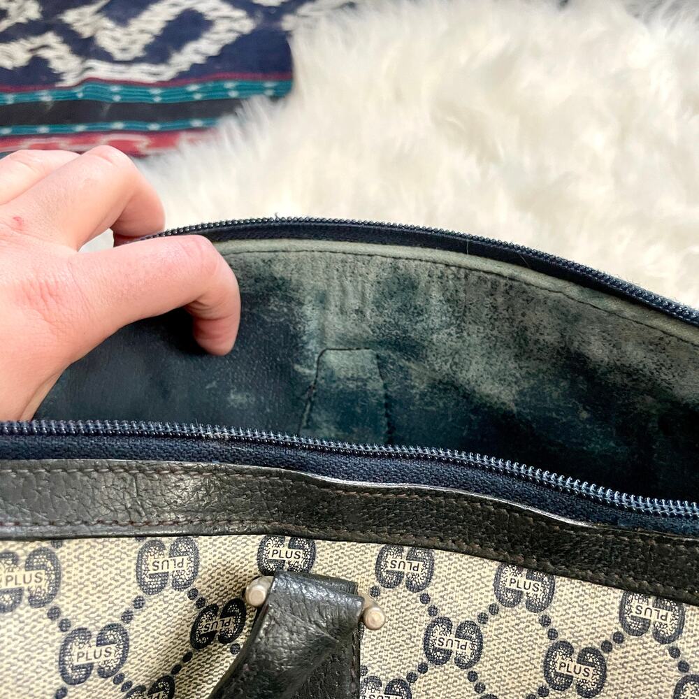 Gucci Plus Navy Satchel Handbag Bag Vintage Purse Doctors Boston Bag GG Monogram - Picture 16 of 16